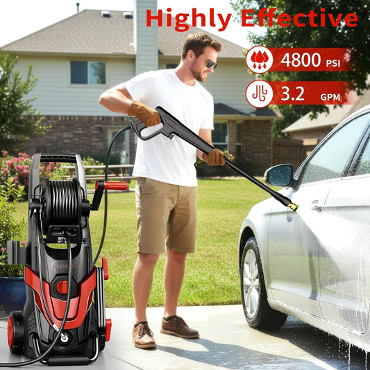 2026Upgraded Pressure Washer 4800PSI w/4 Quick Connect Nozzles, Inlet Hose & Filter&500ML Soap Tank, High Cleaning Machine for Cars/Fences/Driveways/Patios/Home Cleaning,Red