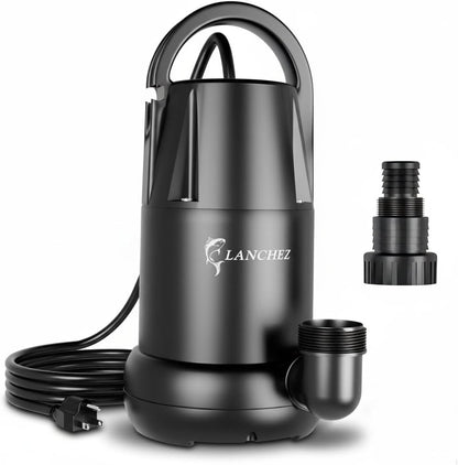 LANCHEZ Sump Pump 1 HP 4700 GPH Submersible Water Pump Thermoplastic Portable Utility Pump High Flow Water Removal for Swimming Pool Garden Pond Basement Window Wells with 25FT Long Power Cord