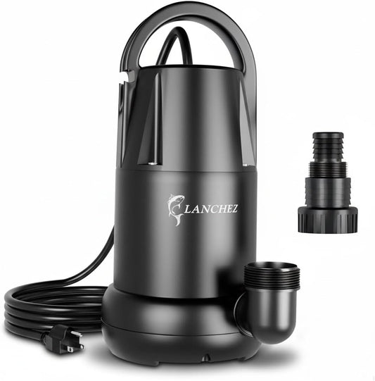 LANCHEZ Sump Pump 1 HP 4700 GPH Submersible Water Pump Thermoplastic Portable Utility Pump High Flow Water Removal for Swimming Pool Garden Pond Basement Window Wells with 25FT Long Power Cord