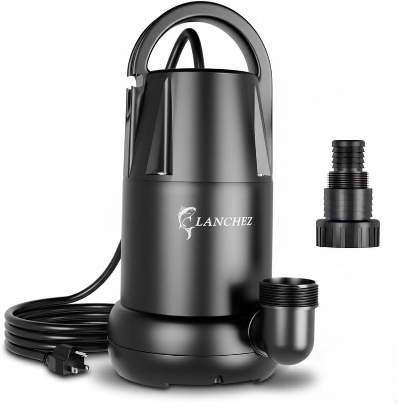 LANCHEZ Sump Pump 1 HP 4700 GPH Submersible Water Pump Thermoplastic Portable Utility Pump High Flow Water Removal for Swimming Pool Garden Pond Basement Window Wells with 25FT Long Power Cord