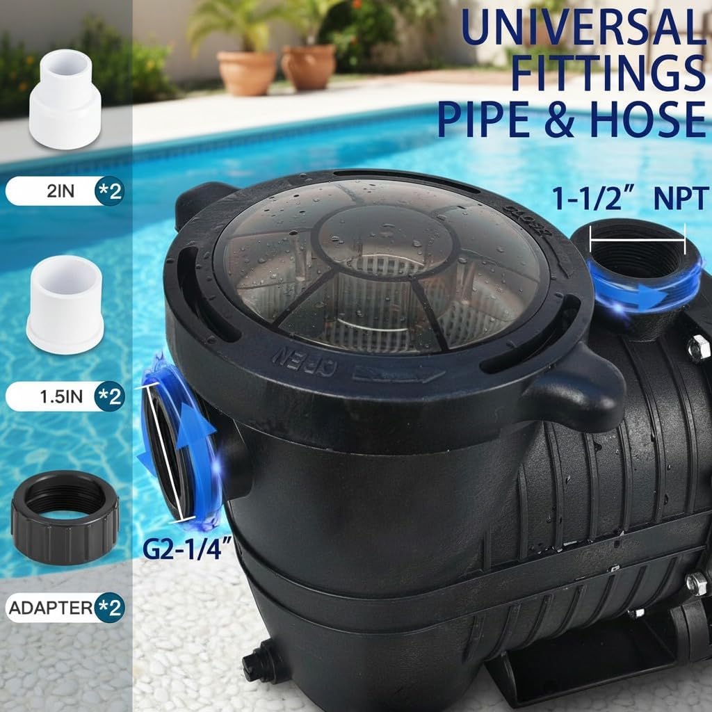 LANCHEZ In/Above Ground Pool Pump, High Flow Self Primming Swimming Pool Pumps Above Ground, Deep black
