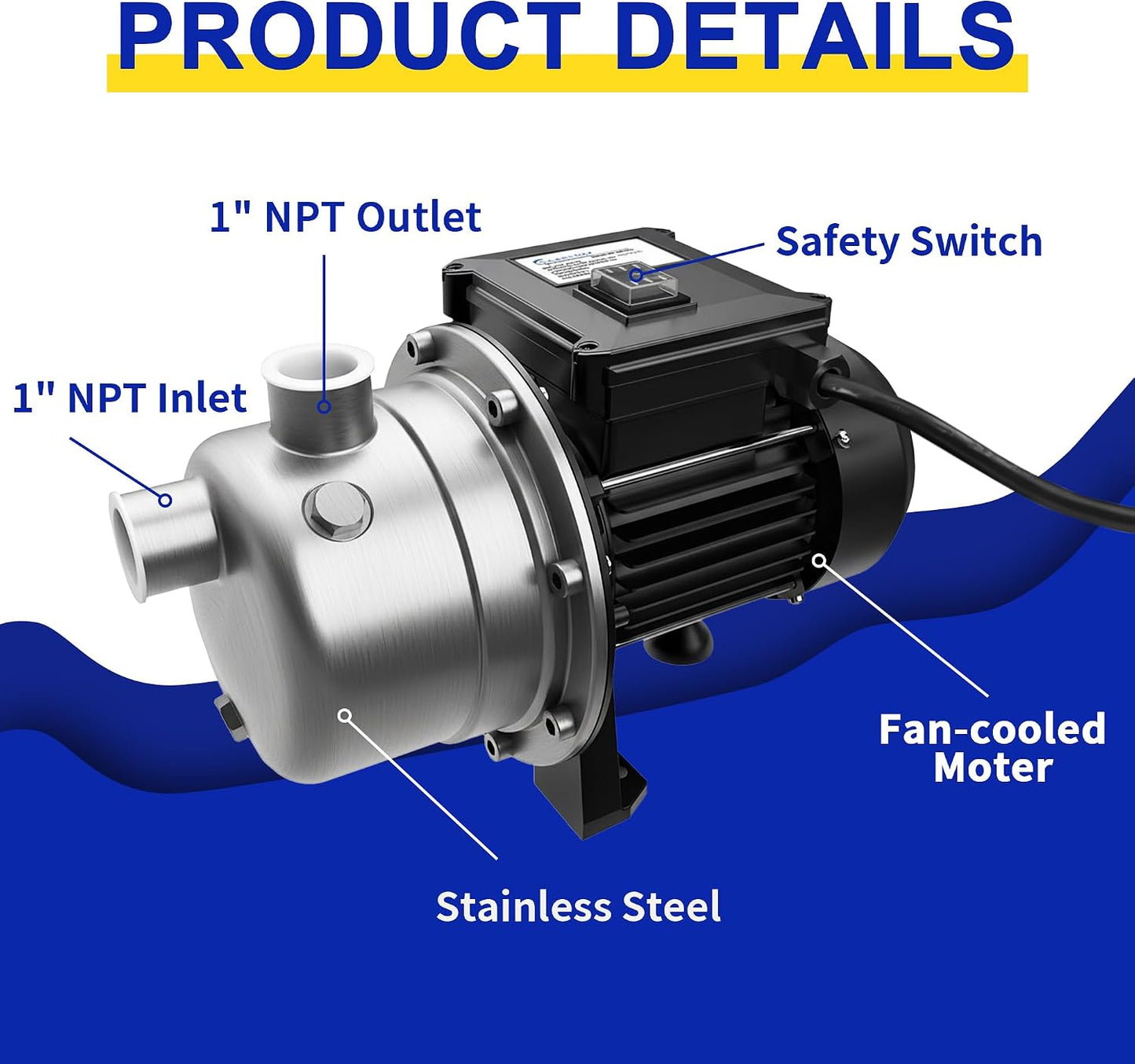 LANCHEZ 1/2 HP Shallow Well Pump, 960 GPH Stainless Steel Water Transfer Pump, 115V Garden Irrigation Pump, Water Booster Jet Pump for Home Garden Lawn Farm, Black