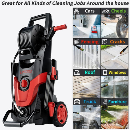 2026Upgraded Pressure Washer 4800PSI w/4 Quick Connect Nozzles, Inlet Hose & Filter&500ML Soap Tank, High Cleaning Machine for Cars/Fences/Driveways/Patios/Home Cleaning,Red