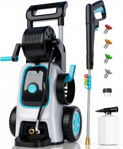 2026 Upgraded Pressure Washer 5000PSI with Luggage-Style Telescopic Handle, 4 Quick-Connect Nozzles, 500ML Soap Tank, Portable High-Power Cleaning Machine for Car, Fence, Driveway, Patio & Home,Blue