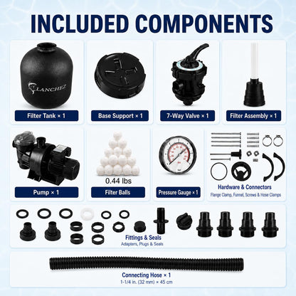 LANCHEZ Sand Filter with Pool Pump, Above Ground Pool Pump, 7-Way Valve Sand Filter Pump System, 16"(4,900GPH)