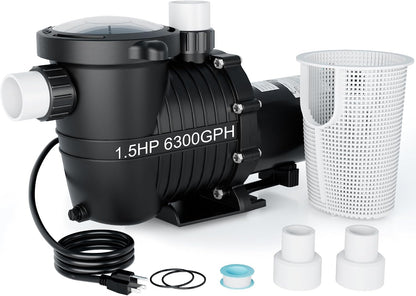 LANCHEZ In/Above Ground Pool Pump, High Flow Self Primming Swimming Pool Pumps Above Ground, Deep black