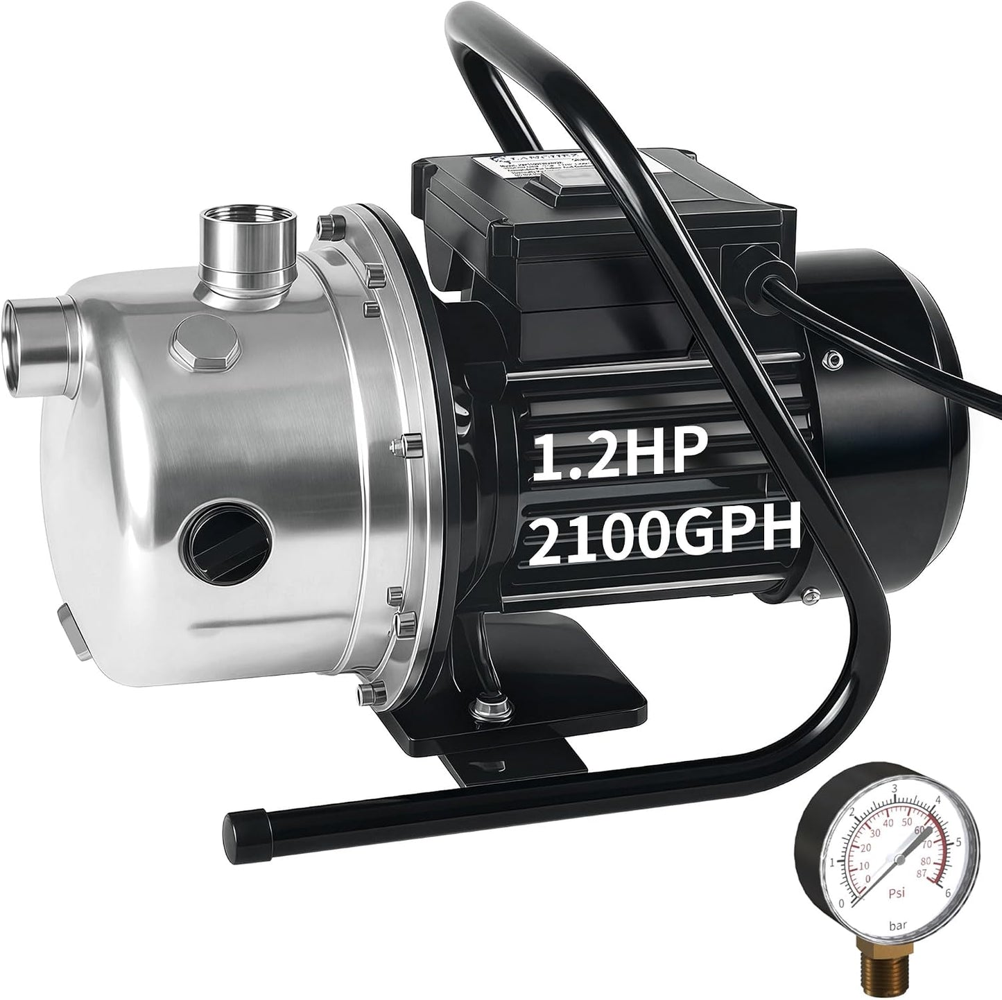 LANCHEZ 1/2 HP Shallow Well Pump, 960 GPH Stainless Steel Water Transfer Pump, 115V Garden Irrigation Pump, Water Booster Jet Pump for Home Garden Lawn Farm, Black