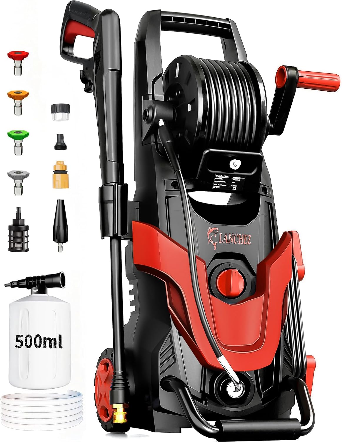 2026Upgraded Pressure Washer 4800PSI w/4 Quick Connect Nozzles, Inlet Hose & Filter&500ML Soap Tank, High Cleaning Machine for Cars/Fences/Driveways/Patios/Home Cleaning,Red