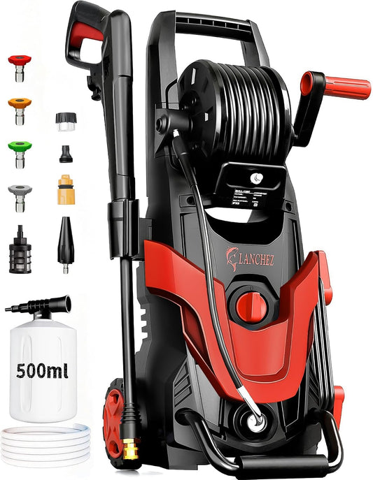2026Upgraded Pressure Washer 4800PSI w/4 Quick Connect Nozzles, Inlet Hose & Filter&500ML Soap Tank, High Cleaning Machine for Cars/Fences/Driveways/Patios/Home Cleaning,Red