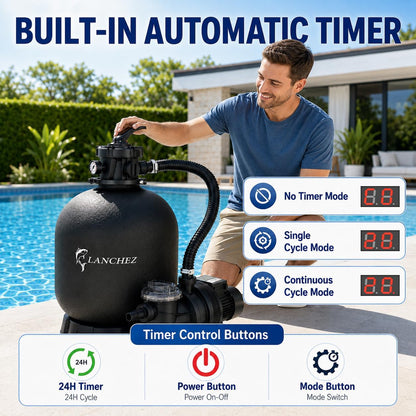 LANCHEZ Sand Filter with Pool Pump, Above Ground Pool Pump, 7-Way Valve Sand Filter Pump System, 16"(4,900GPH)