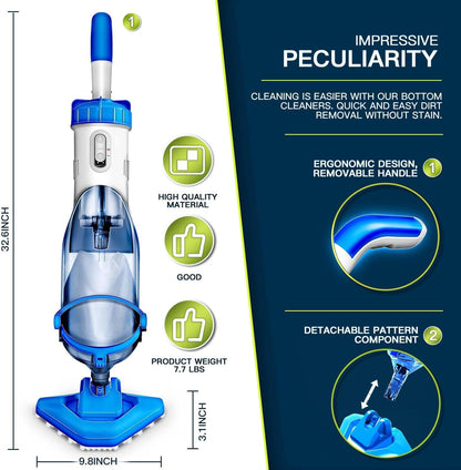 Cordless Handheld Pool Vacuum with Telescopic Pole, Rechargeable Hot Tub SPA Vacuum, 18GPM Powerful Suction, 60Min Runtime, Pools up to 88", Portable Pool Cleaner for Above Ground/Inground Pools