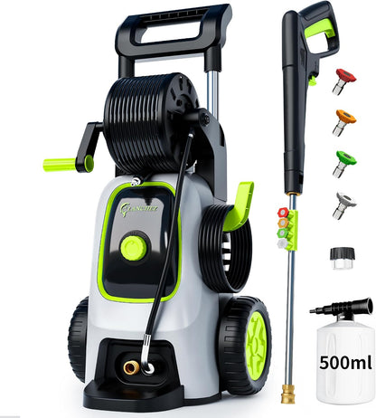 2026 Upgraded Pressure Washer 5000PSI with Luggage-Style Telescopic Handle, 4 Quick-Connect Nozzles, 500ML Soap Tank, Portable High-Power Cleaning Machine for Car, Fence, Driveway, Patio & Home,Blue