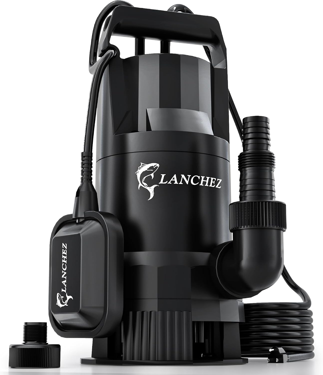LANCHEZ Sump Pump, 1.6HP High Flow Submersible Water Pump with Float Switch, 6000GPH Automatic Transfer Utility Pump Pump for Swimming Pool Basement Flooded Pit Sewage Sink Tub, Stainless Steel Large