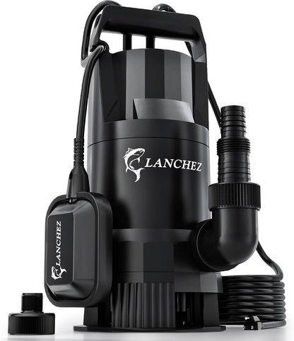 LANCHEZ Sump Pump, 1.6HP High Flow Submersible Water Pump with Float Switch, 6000GPH Automatic Transfer Utility Pump Pump for Swimming Pool Basement Flooded Pit Sewage Sink Tub, Medium