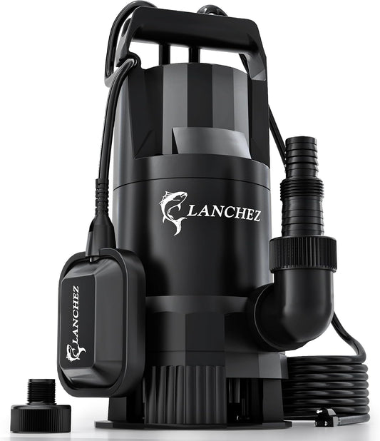 LANCHEZ Sump Pump, 1.6HP High Flow Submersible Water Pump with Float Switch, 6000GPH Automatic Transfer Utility Pump Pump for Swimming Pool Basement Flooded Pit Sewage Sink Tub, Medium