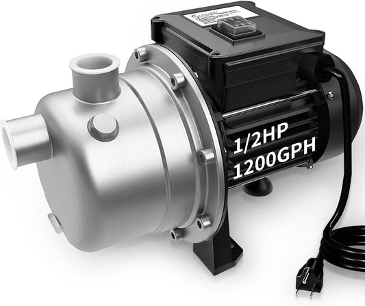 LANCHEZ 1/2 HP Shallow Well Pump, 960 GPH Stainless Steel Water Transfer Pump, 115V Garden Irrigation Pump, Water Booster Jet Pump for Home Garden Lawn Farm, Black