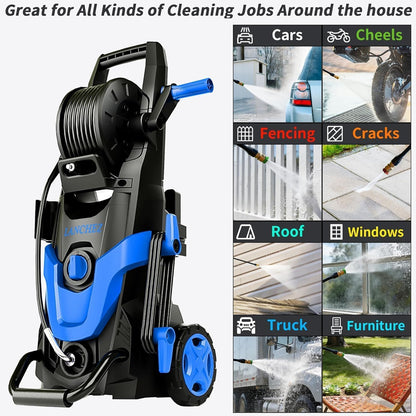 2026Upgraded Pressure Washer 4800PSI w/4 Quick Connect Nozzles, Inlet Hose & Filter&500ML Soap Tank, High Cleaning Machine for Cars/Fences/Driveways/Patios/Home Cleaning,Blue