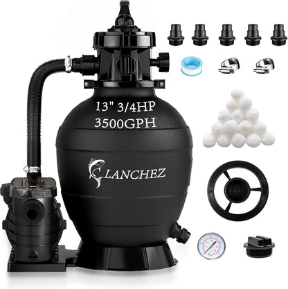 LANCHEZ Sand Filter with Pool Pump, Above Ground Pool Pump, 7-Way Valve Sand Filter Pump System, 16"(4,900GPH)