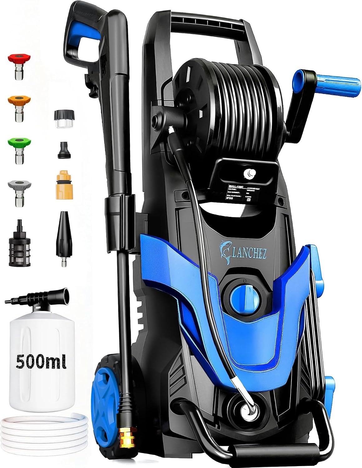 2026Upgraded Pressure Washer 4800PSI w/4 Quick Connect Nozzles, Inlet Hose & Filter&500ML Soap Tank, High Cleaning Machine for Cars/Fences/Driveways/Patios/Home Cleaning,Blue