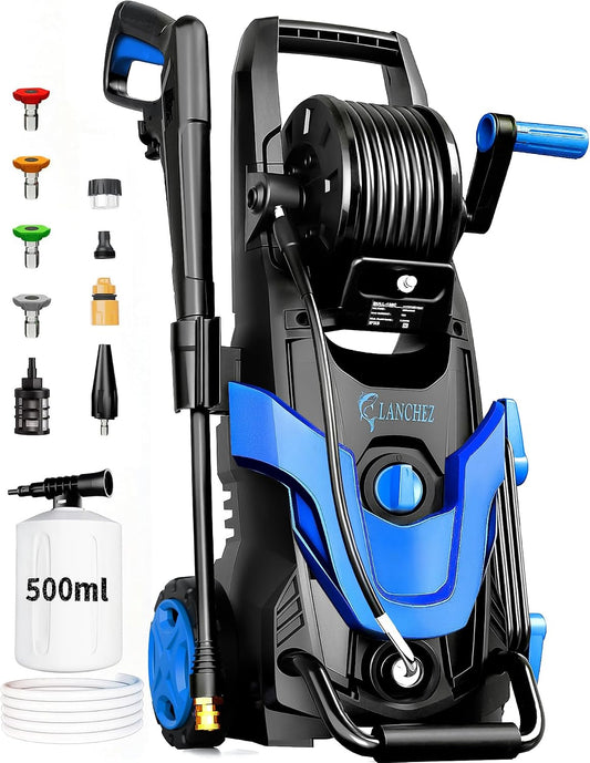 2026Upgraded Pressure Washer 4800PSI w/4 Quick Connect Nozzles, Inlet Hose & Filter&500ML Soap Tank, High Cleaning Machine for Cars/Fences/Driveways/Patios/Home Cleaning,Blue