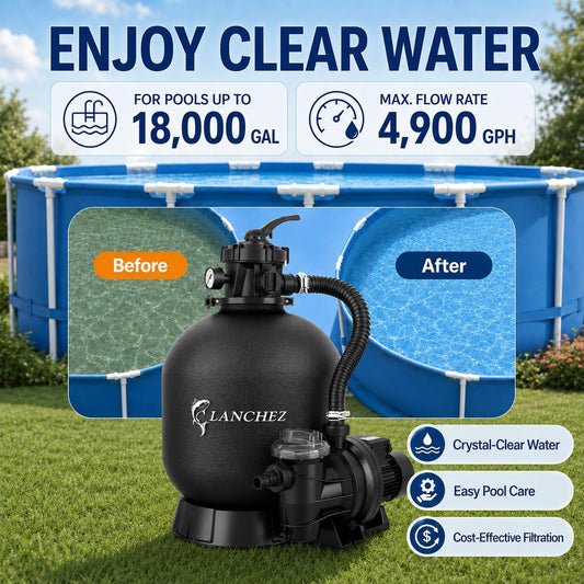 LANCHEZ Sand Filter with Pool Pump, Above Ground Pool Pump, 7-Way Valve Sand Filter Pump System, 16"(4,900GPH)