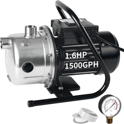 LANCHEZ 1/2 HP Shallow Well Pump, 960 GPH Stainless Steel Water Transfer Pump, 115V Garden Irrigation Pump, Water Booster Jet Pump for Home Garden Lawn Farm, Black