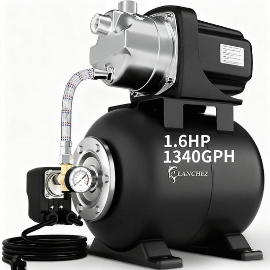 Lanchez 1.6HP Shallow Well Garden Pump, Stainless Steel Irrigation Pump, 1340 GPH, Automatic Water Booster Jet Pump for Home, Garden, Lawn,Irrigation, 115V, Matte black