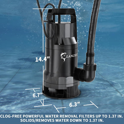 LANCHEZ Sump Pump, 1.6HP High Flow Submersible Water Pump with Float Switch, 6000GPH Automatic Transfer Utility Pump Pump for Swimming Pool Basement Flooded Pit Sewage Sink Tub, Medium