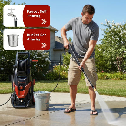 2026Upgraded Pressure Washer 4800PSI w/4 Quick Connect Nozzles, Inlet Hose & Filter&500ML Soap Tank, High Cleaning Machine for Cars/Fences/Driveways/Patios/Home Cleaning,Red