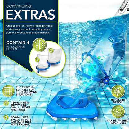 Cordless Handheld Pool Vacuum with Telescopic Pole, Rechargeable Hot Tub SPA Vacuum, 18GPM Powerful Suction, 60Min Runtime, Pools up to 88", Portable Pool Cleaner for Above Ground/Inground Pools