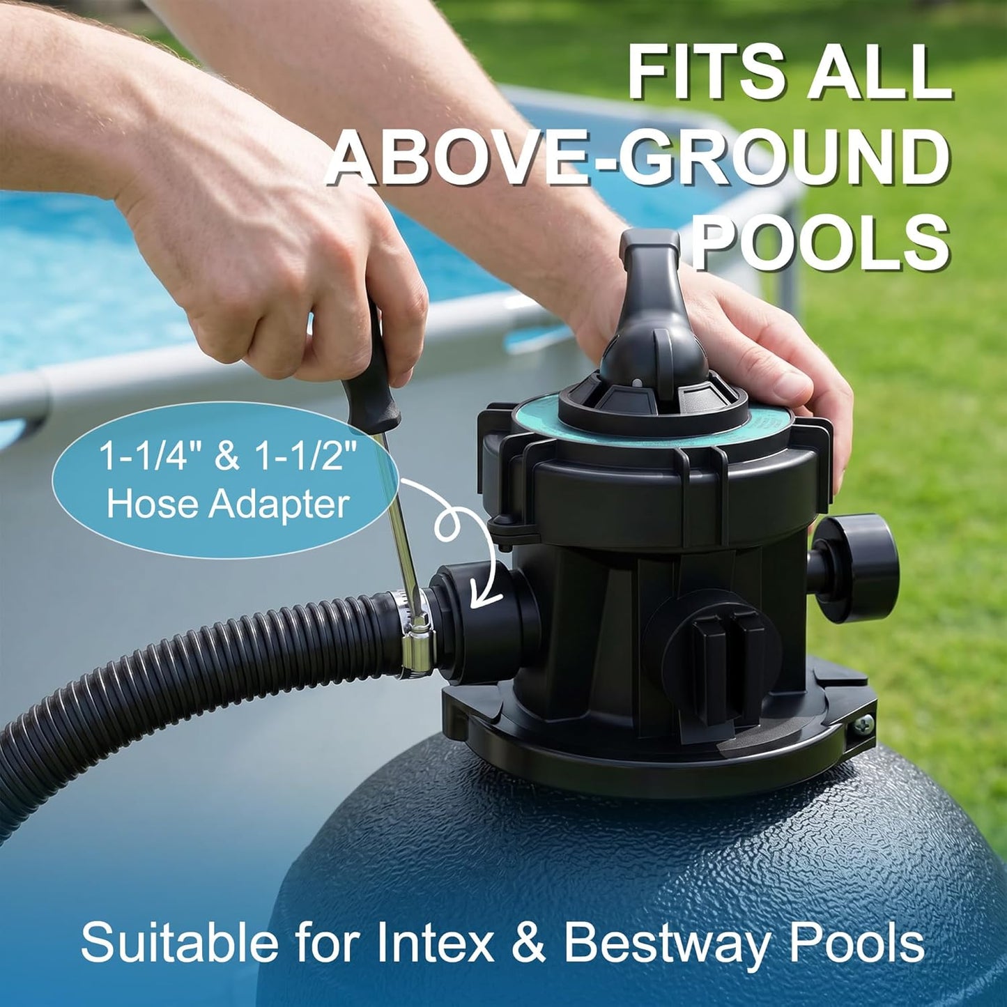 LANCHEZ Sand Filter Pump for Above Ground Pool, Pool Pumps Above Ground, Pool Sand Filter with 7-Way Valve, 13in(3,500GPH)