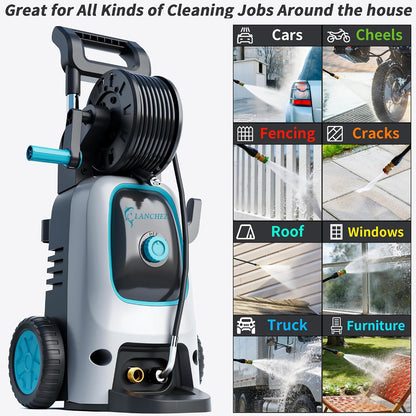 2026 Upgraded Pressure Washer 5000PSI with Luggage-Style Telescopic Handle, 4 Quick-Connect Nozzles, 500ML Soap Tank, Portable High-Power Cleaning Machine for Car, Fence, Driveway, Patio & Home,Blue