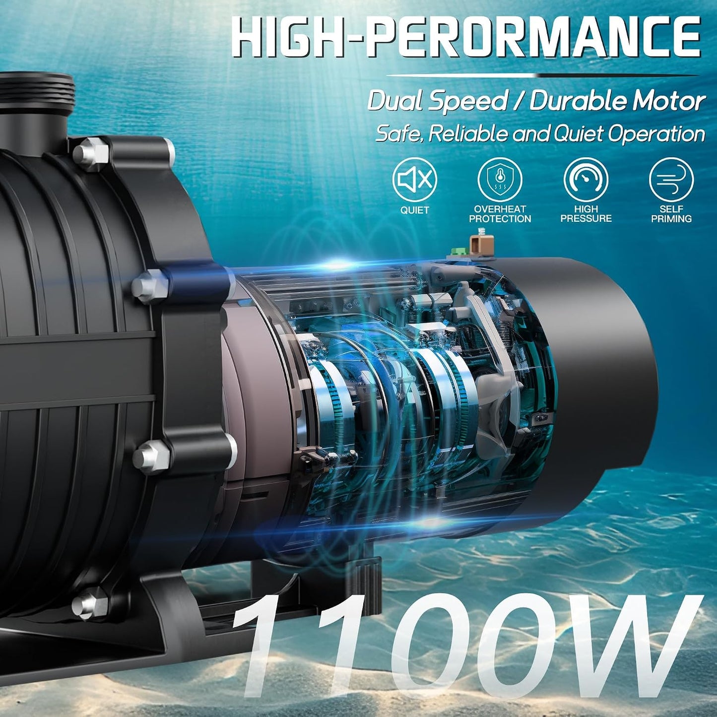 LANCHEZ In/Above Ground Pool Pump, High Flow Self Primming Swimming Pool Pumps Above Ground, Deep black