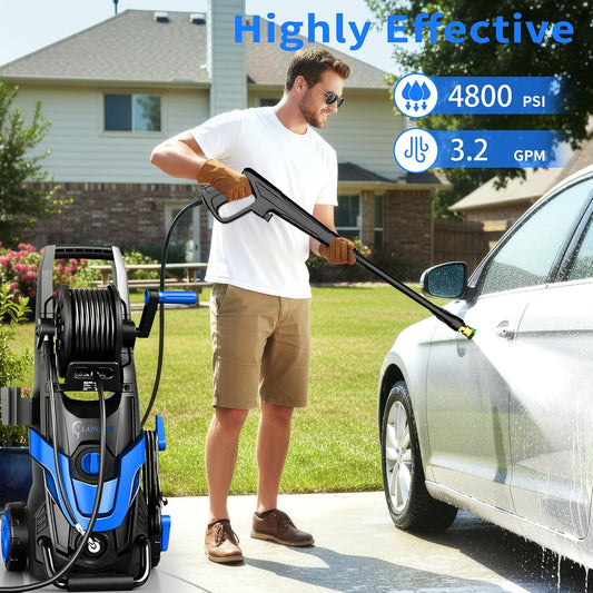 2026Upgraded Pressure Washer 4800PSI w/4 Quick Connect Nozzles, Inlet Hose & Filter&500ML Soap Tank, High Cleaning Machine for Cars/Fences/Driveways/Patios/Home Cleaning,Blue