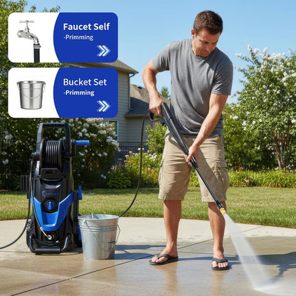 2026Upgraded Pressure Washer 4800PSI w/4 Quick Connect Nozzles, Inlet Hose & Filter&500ML Soap Tank, High Cleaning Machine for Cars/Fences/Driveways/Patios/Home Cleaning,Blue