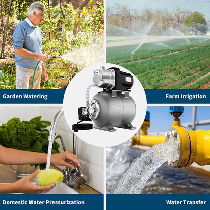 Lanchez 1.6HP Shallow Well Garden Pump, Stainless Steel Irrigation Pump, 1340 GPH, Automatic Water Booster Jet Pump for Home, Garden, Lawn,Irrigation, 115V, Glossy black