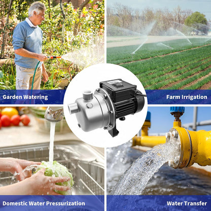 LANCHEZ 1/2 HP Shallow Well Pump, 960 GPH Stainless Steel Water Transfer Pump, 115V Garden Irrigation Pump, Water Booster Jet Pump for Home Garden Lawn Farm, Black