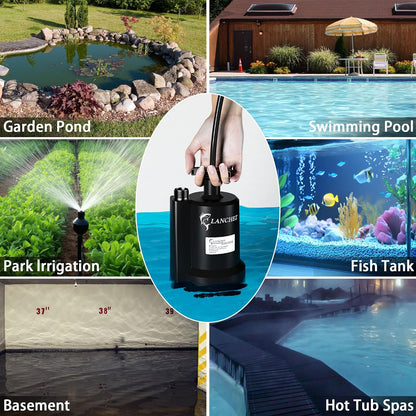 Lanchez Sump Pump, 1/2 HP 2450GPH Submersible Water Pump, Utility Pump Thermoplastic Portable Electric Transfer Pump for Hot Tub Swimming Pool Basement Garden Pond Tubs Draining with 10FT Cord