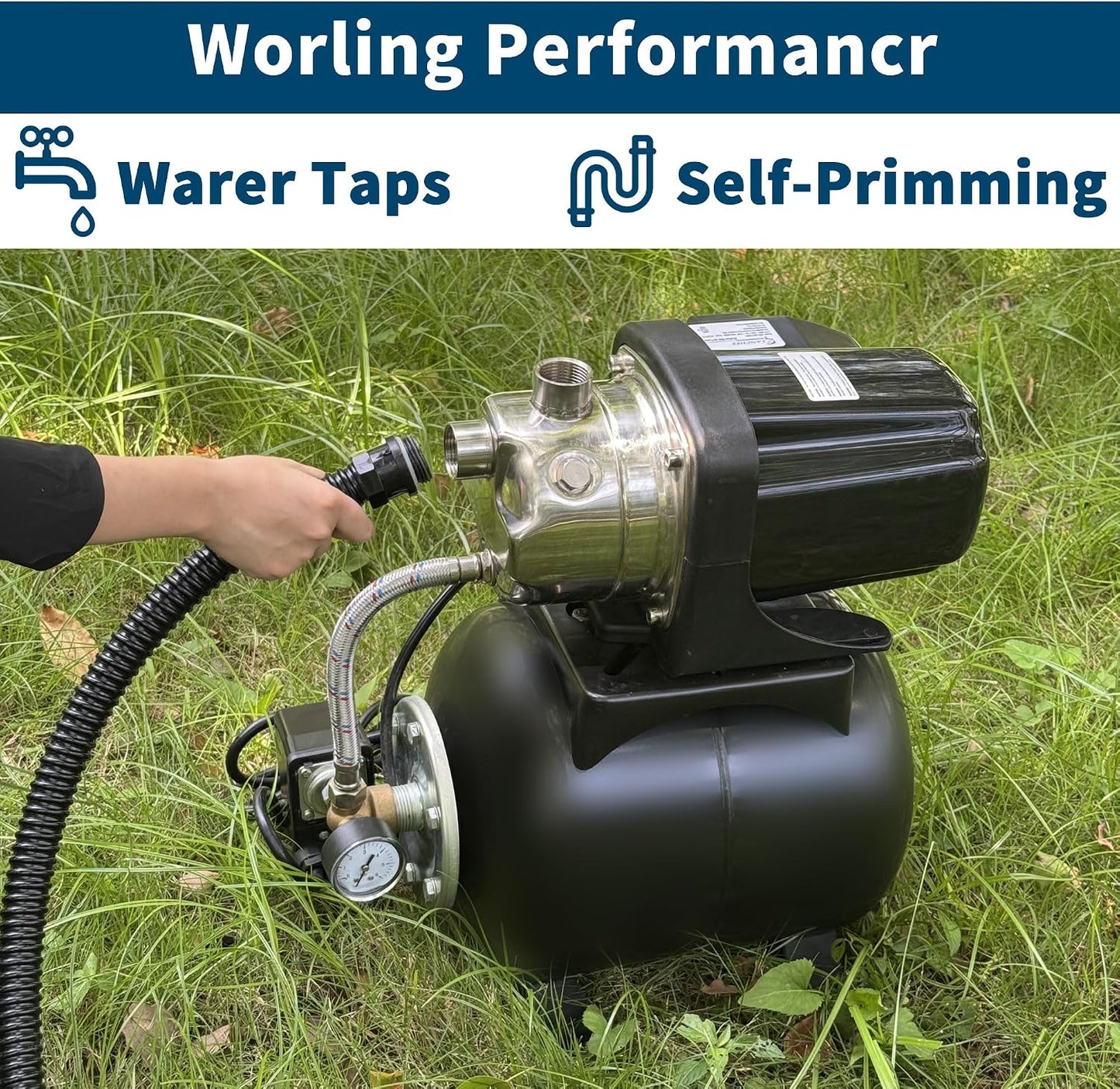 Lanchez 1.6HP Shallow Well Garden Pump, Stainless Steel Irrigation Pump, 1340 GPH, Automatic Water Booster Jet Pump for Home, Garden, Lawn,Irrigation, 115V, Glossy black